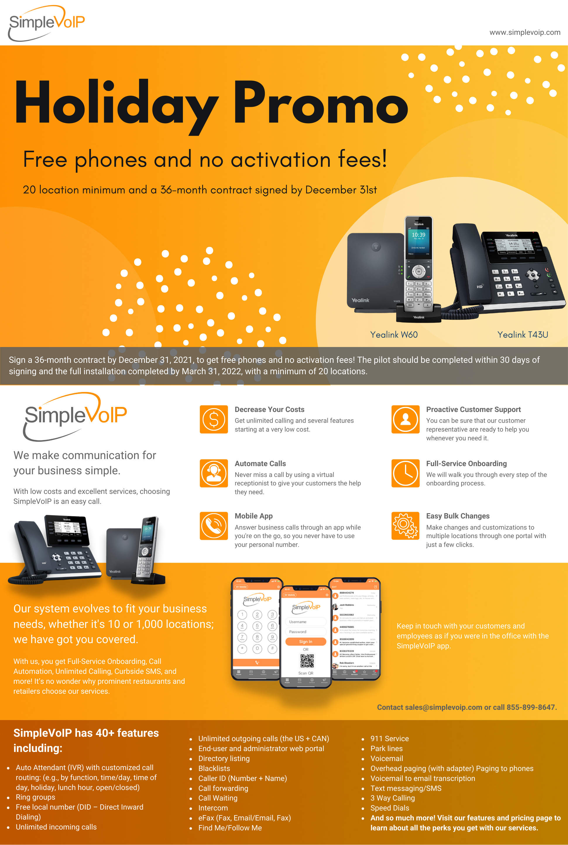 Holiday promo VoIP solutions SimpleVoIP get free phone and no activation fees retailers restaurants franchising